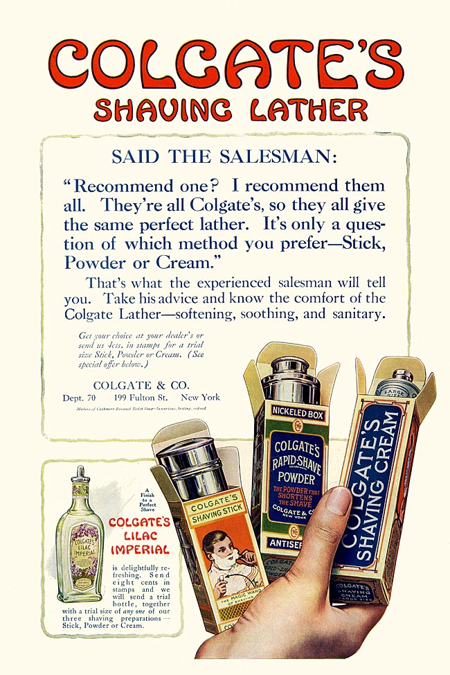 Colgate's 1912 shaving lather advertisement